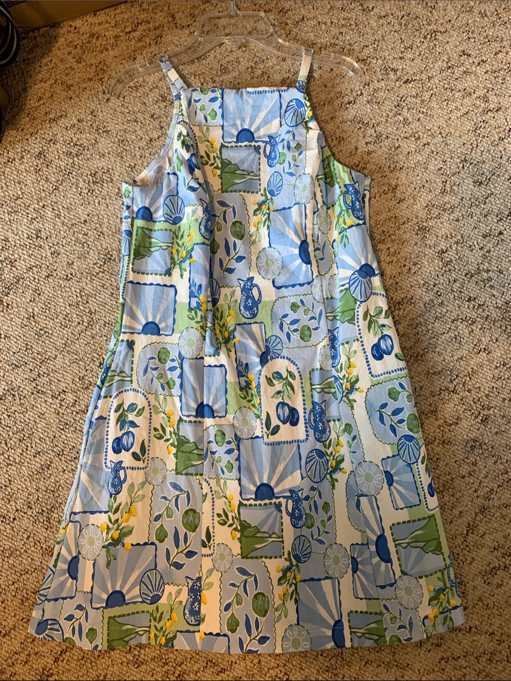 Francesca's Collections Blue, Green & Yellow Patchwork Print Mini Dress